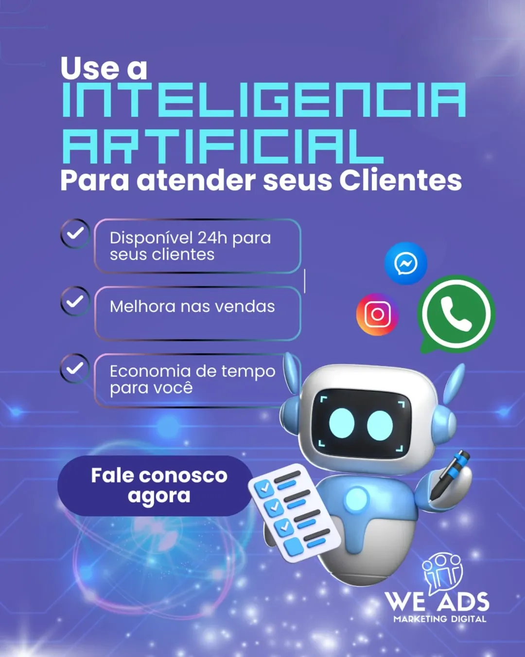 💬 Automatize o atendimento da sua empresa com IA!

Você sabia que pode ter um assistente virtual 24h no WhatsApp, Instagram e Facebook?

 Com a automação de IA, seus clientes recebem respostas rápidas e você economiza tempo. E o melhor: eles acham que estão conversando com uma pessoa real.

✨ Benefícios:

Atendimento rápido e eficiente

Disponível o tempo todo

Melhora nas vendas

Economia de tempo para você

💥 Quer saber como?

 Fale conosco agora e veja como podemos ajudar!